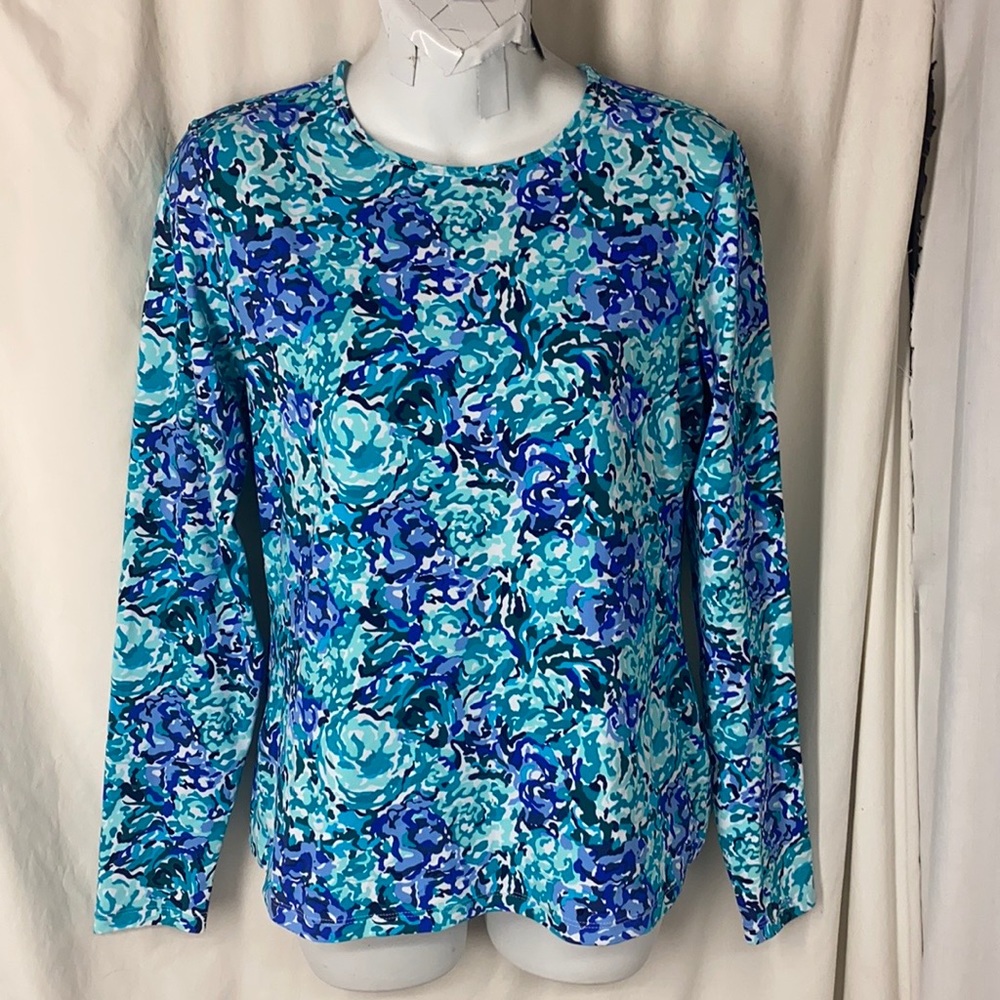 LANDS END S 6-8 Women’s Crew Neck Long Sleeve Rash Guard UPF 50 Swim Modest